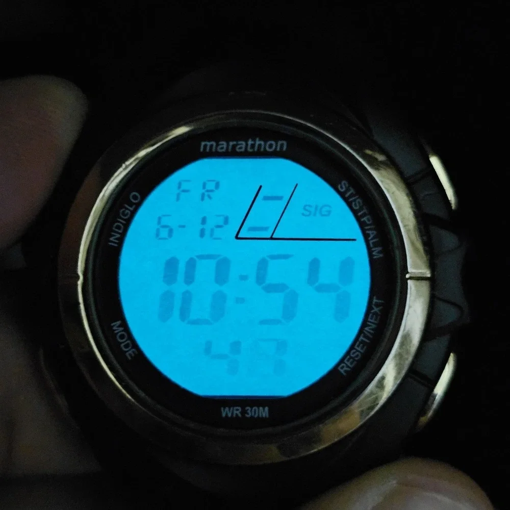 Marathon Unisex Digital Sports Watch 42MM Gold Bezel Black Plastic Bands Working